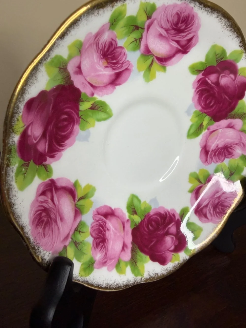 Vintage Royal Albert Old English Rose Bone China Teacup Saucer Set Gilt Gold Rim